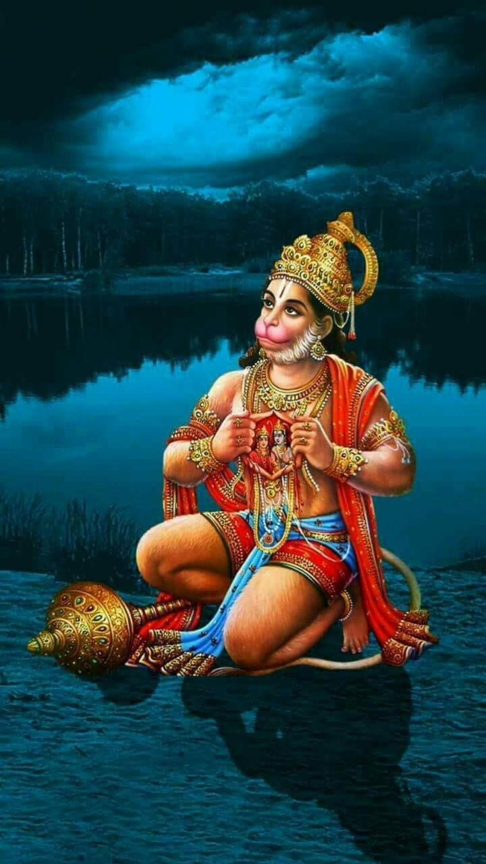 God Hanuman Beside A Body Of Water Wallpaper