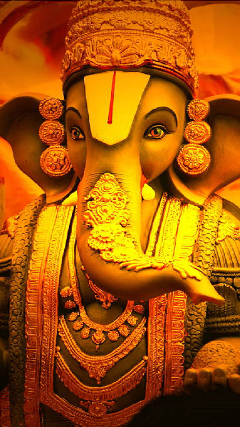 God Mobile Ganesha Figure Gold Theme Wallpaper