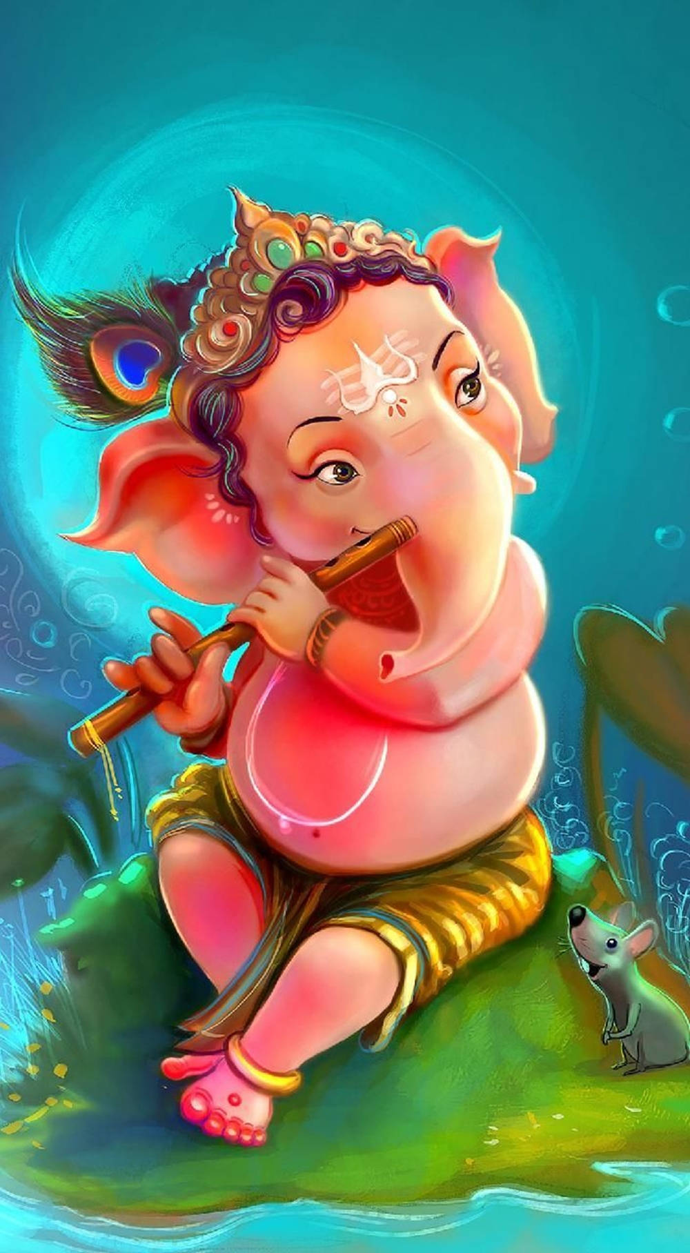 God Mobile Hindu Deity Ganesh Flute Wallpaper