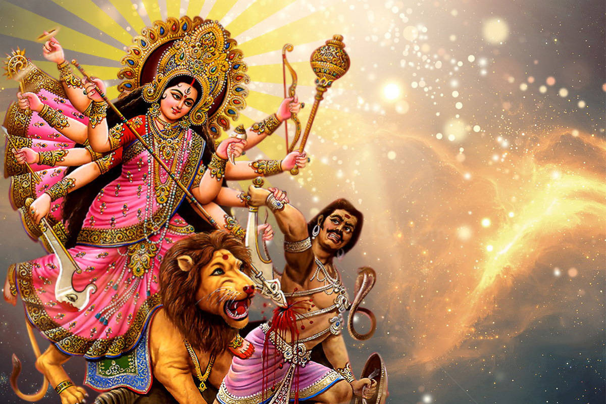 Goddess Maa Sherawali With Mahishasura Wallpaper