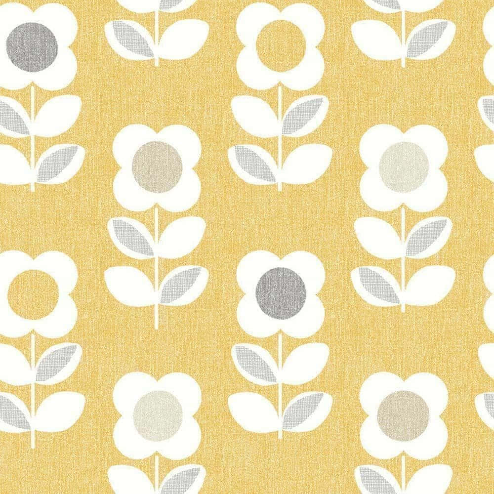 Gold And Gray 70s Floral Wallpaper