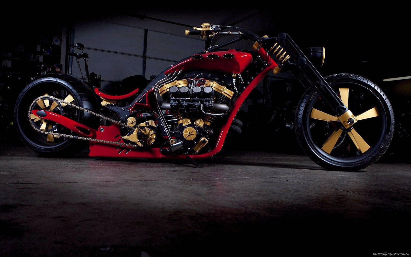 Gold And Red Harley Davidson Bike Wallpaper