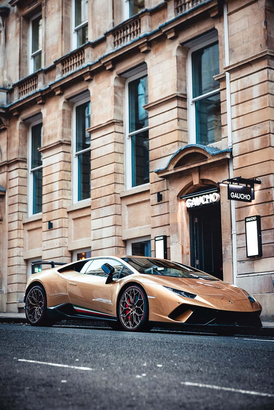 Gold Cars Lamborghini In City Wallpaper