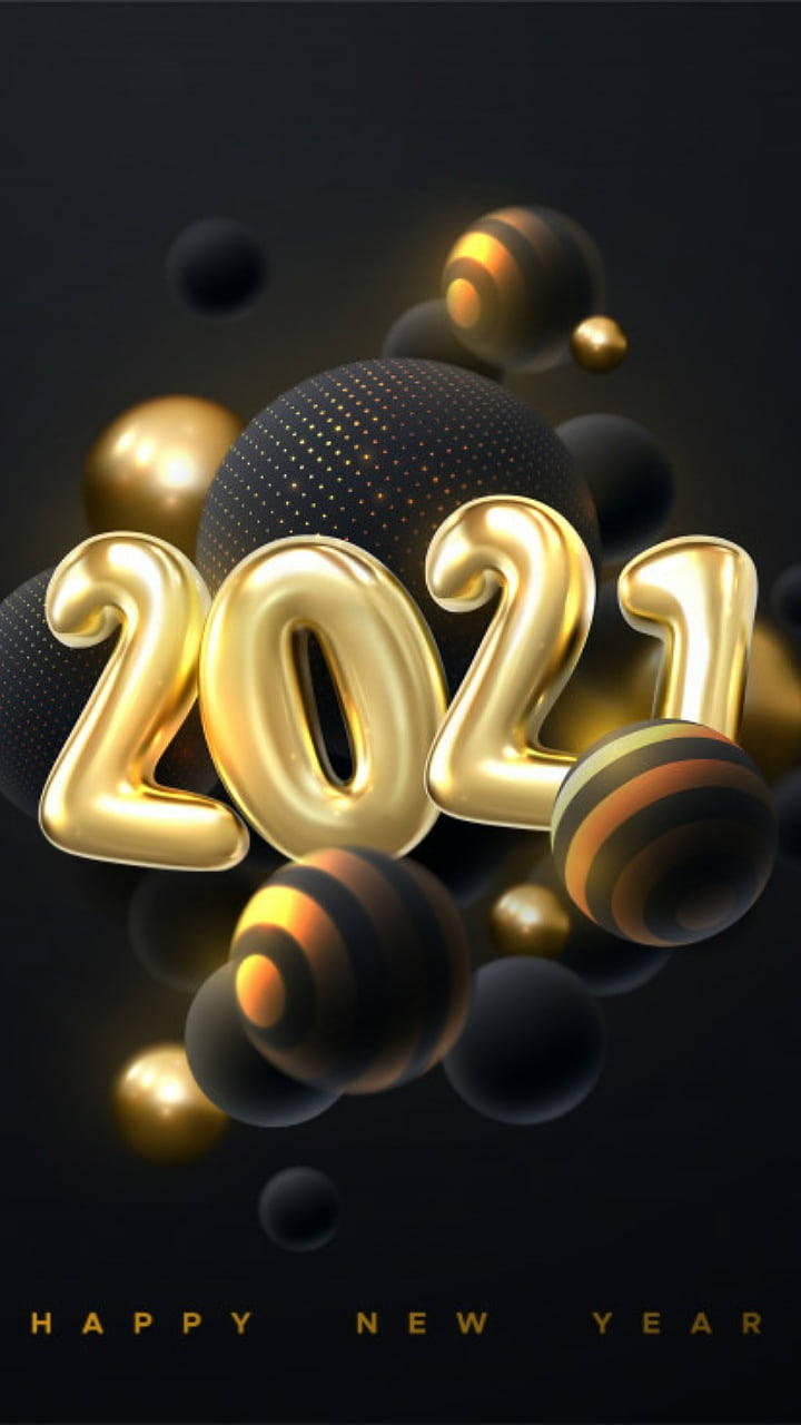 Gold Foil Happy New Year 2021 Balloons Wallpaper