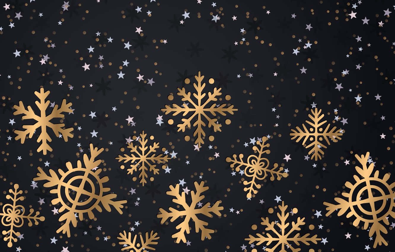 Gold Snowflakes On A Black Background Wallpaper