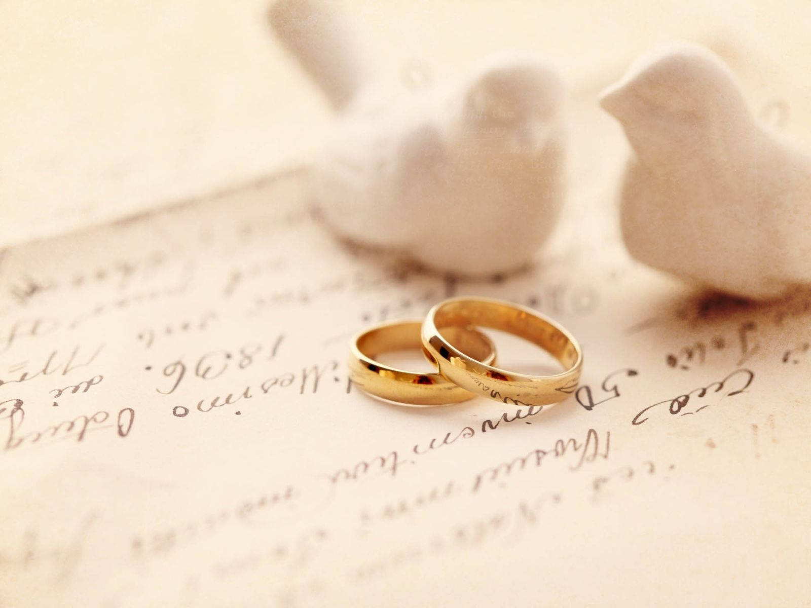 Gold Wedding Rings And White Doves Wallpaper