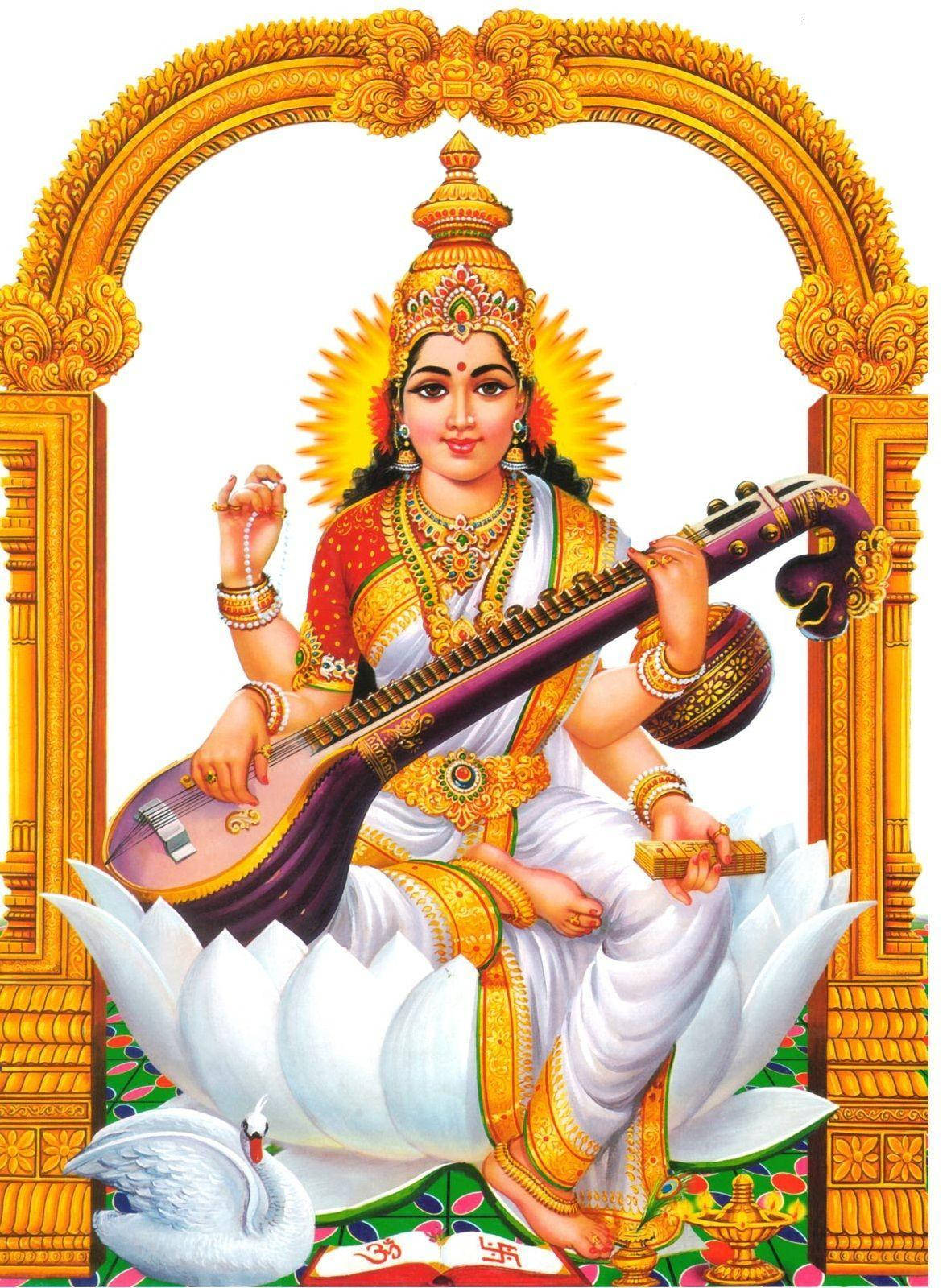 Golden Arc Over Saraswati Devi Wallpaper