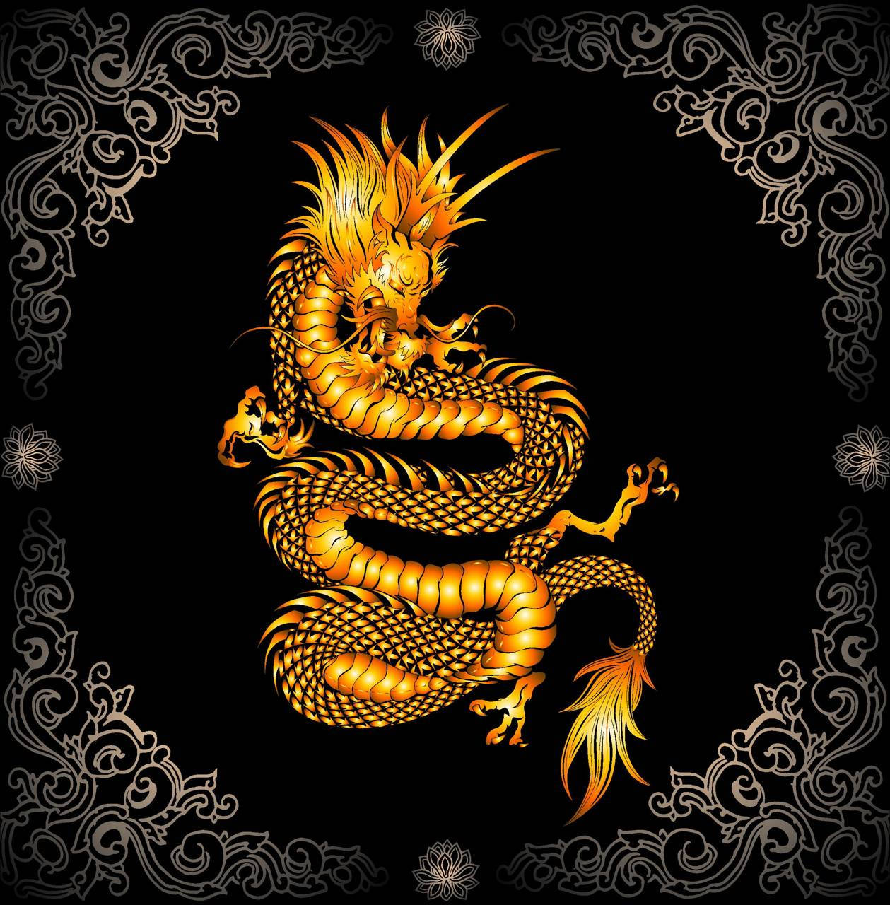 Golden Dragon Four Legs Art Wallpaper