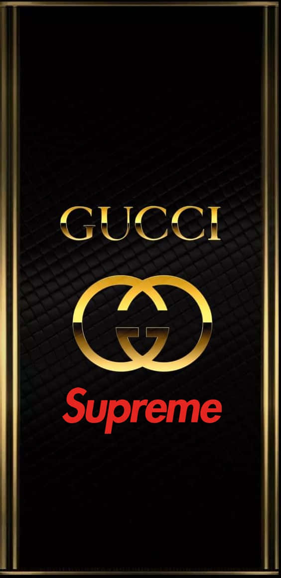 Golden Gucci Logo Over Supreme Logo Wallpaper