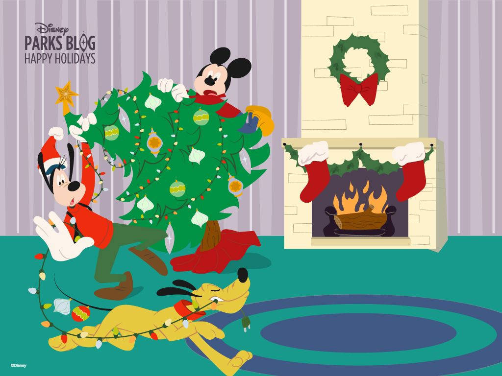 Goofy Christmas With Mickey And Pluto Wallpaper