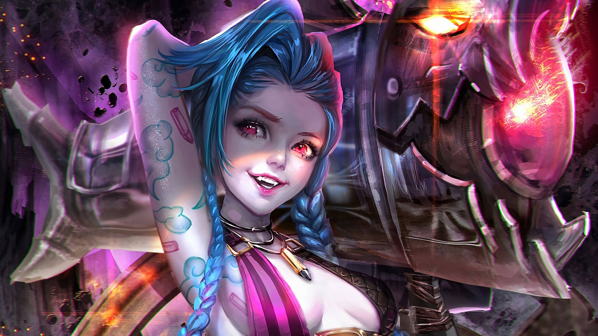 Wallpaper Art, League of Legends, LoL, Face, Fanart, Jinx for