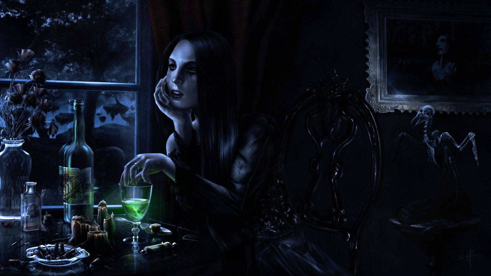 Gothic Vampire Girl Drinking Wallpaper
