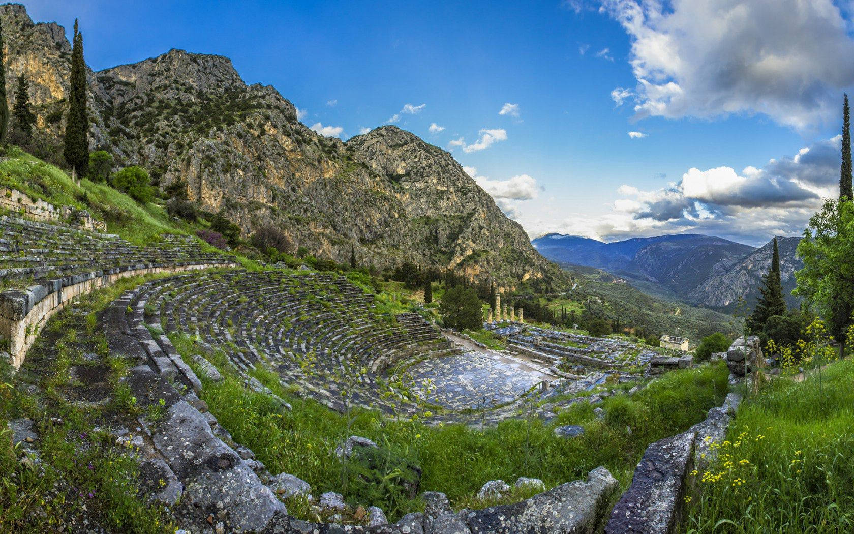 Grassy Mountain In Delphi, Greece Wallpaper