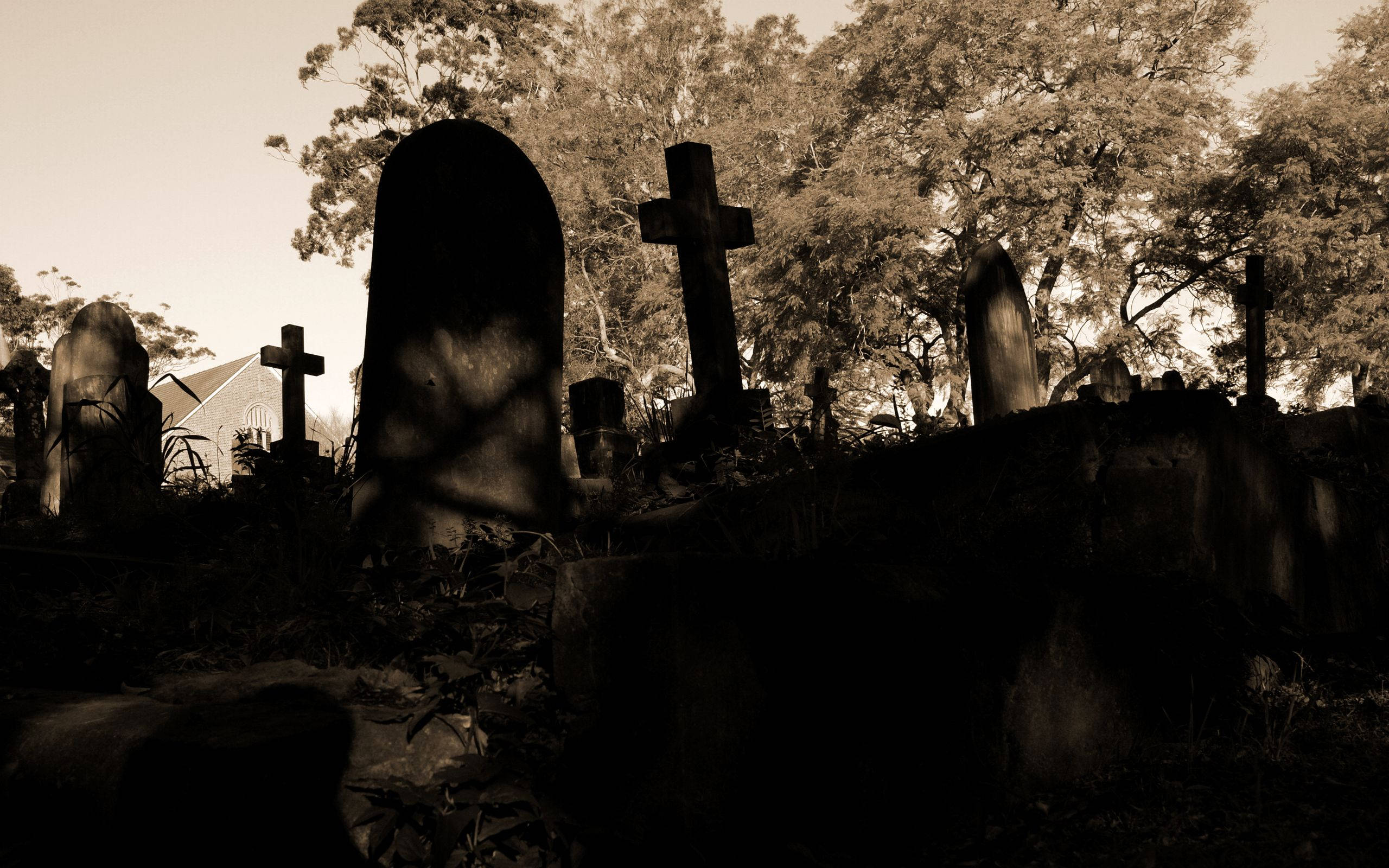 Graveyard In Sepia Wallpaper