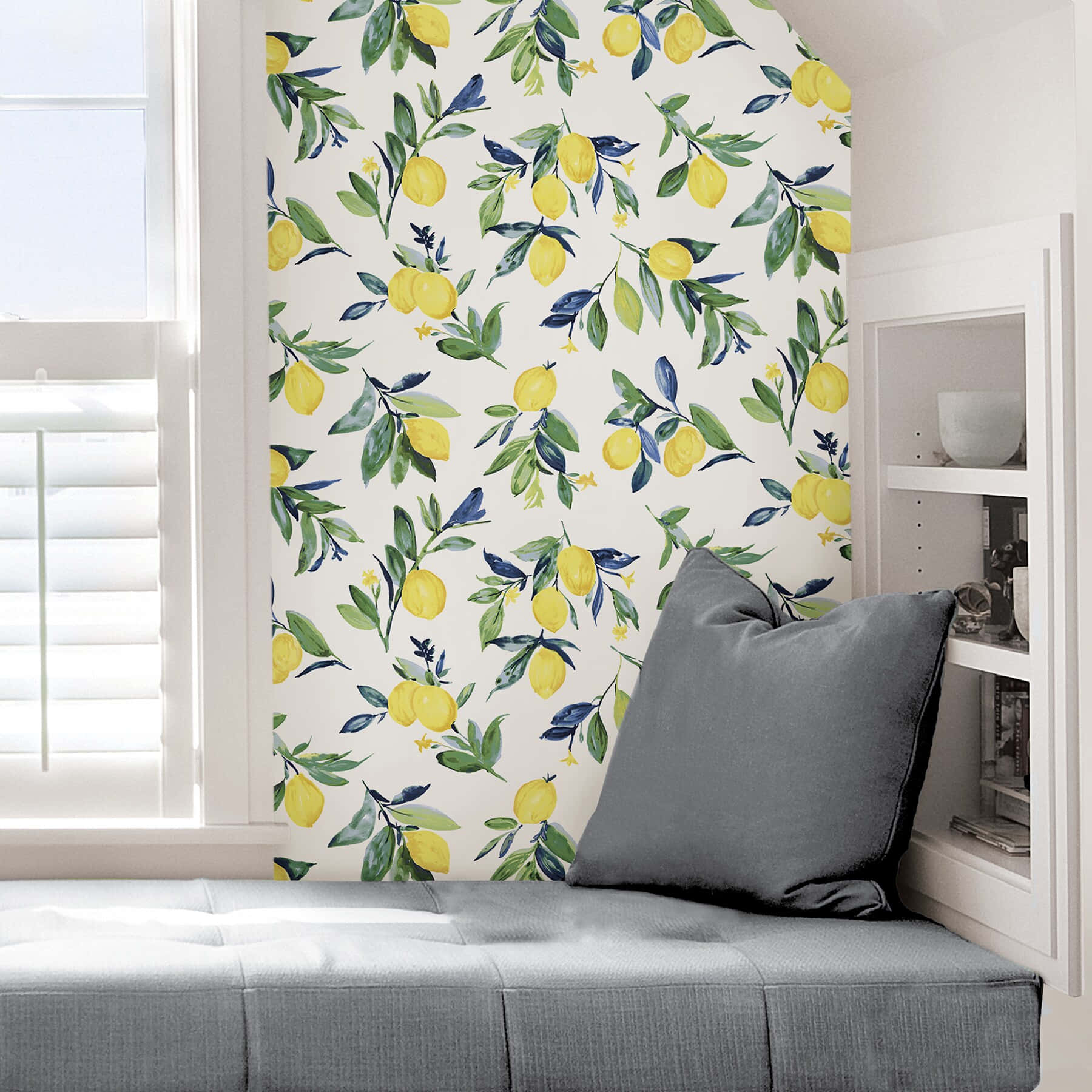 Gray And Yellow Lemon Wall Modern Bay Window Wallpaper