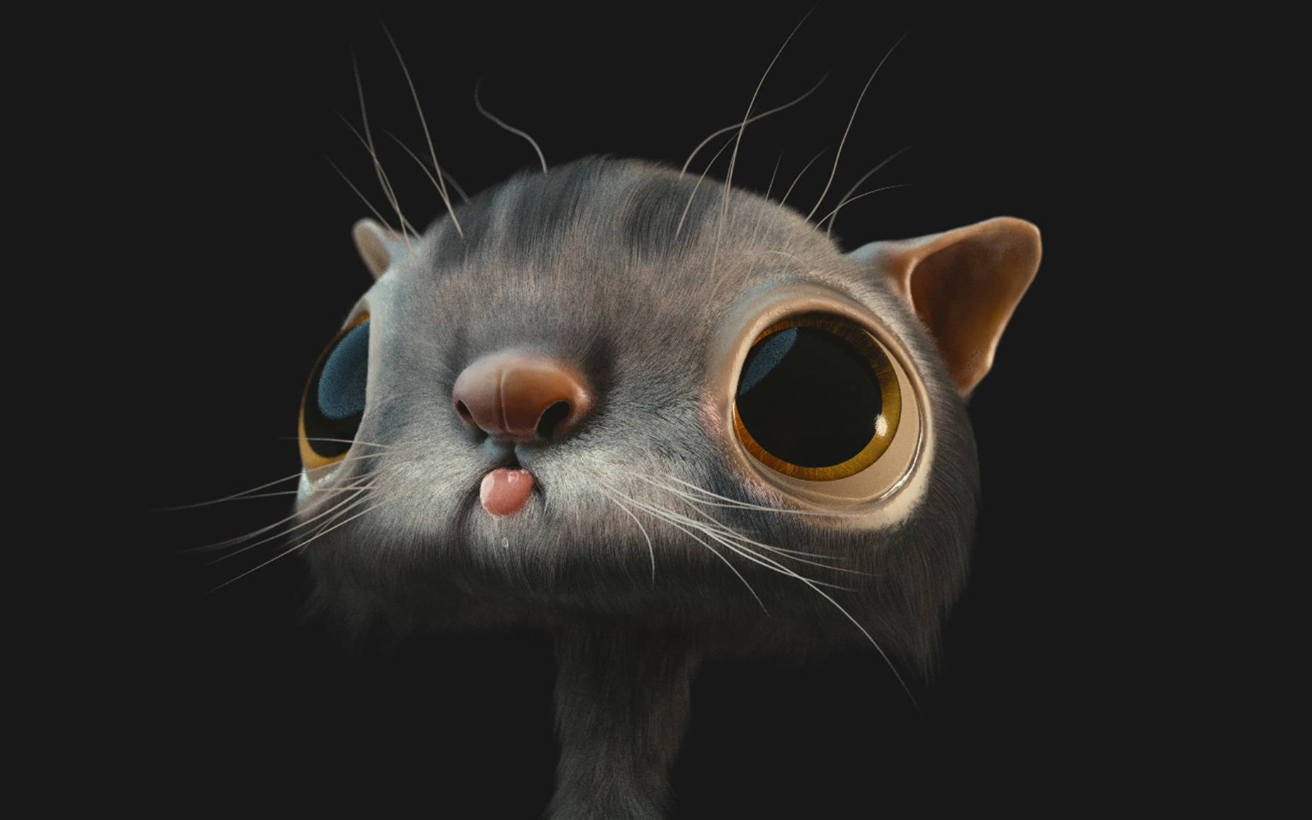 Gray Cat With Big Eyes In 3d Animation Wallpaper