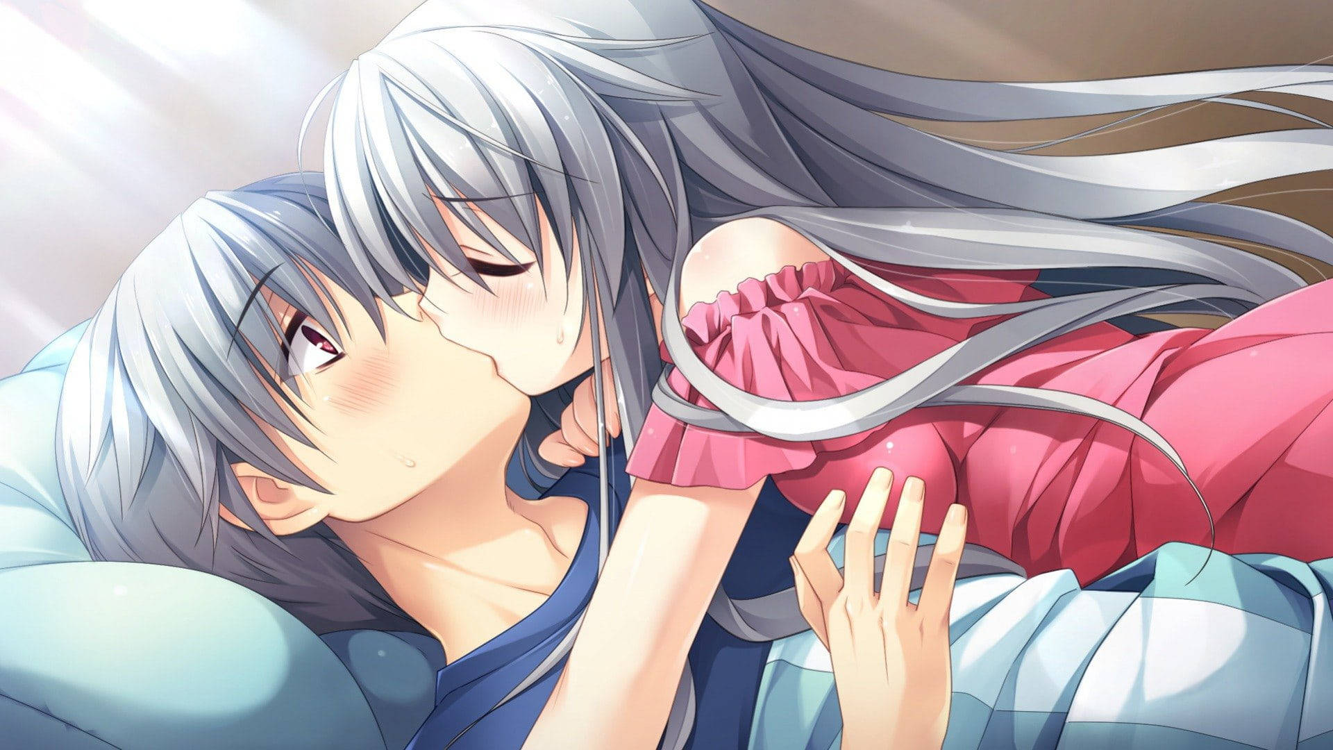 Download free Gray-haired Anime Couple Kiss Wallpaper - MrWallpaper.com