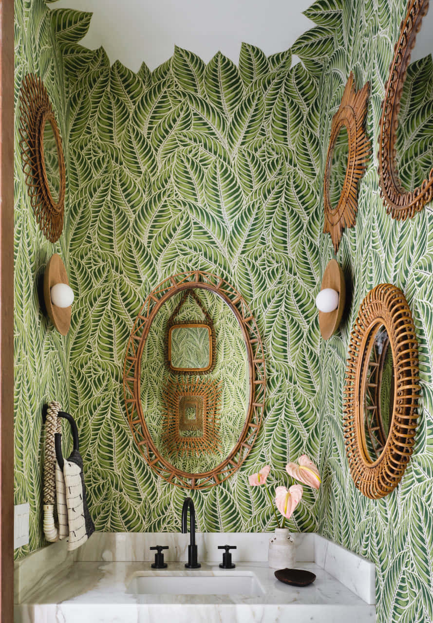 Green 3d Leaf Designer Wallpaper