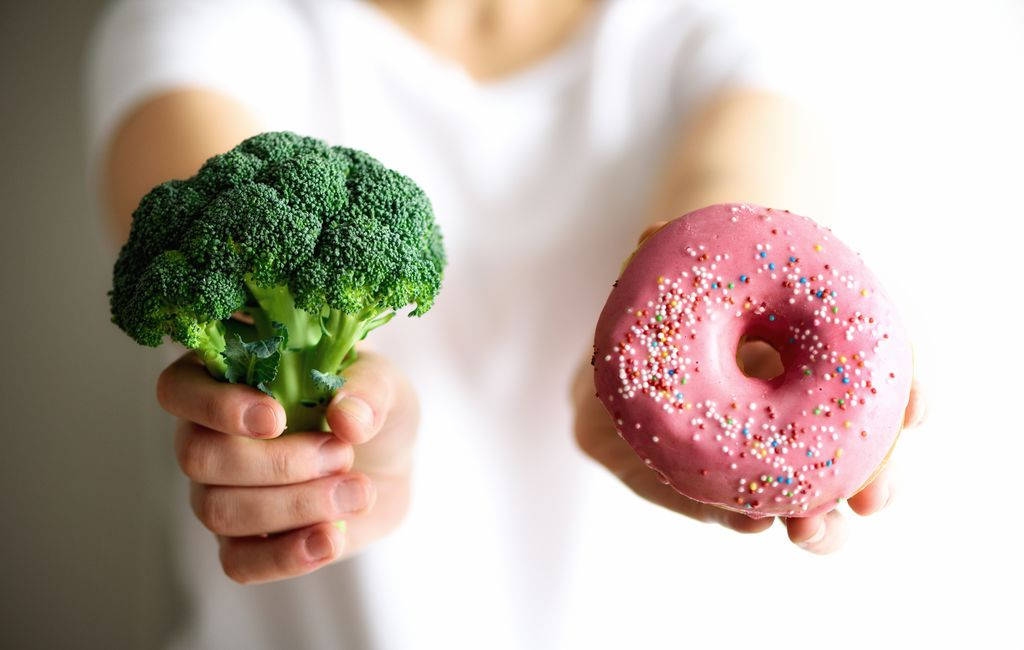 Green Broccoli And Pink Donut Wallpaper