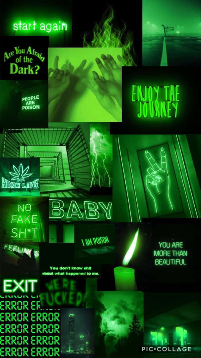 Green Collage Peace Sign Candle Neon Lights Wallpaper