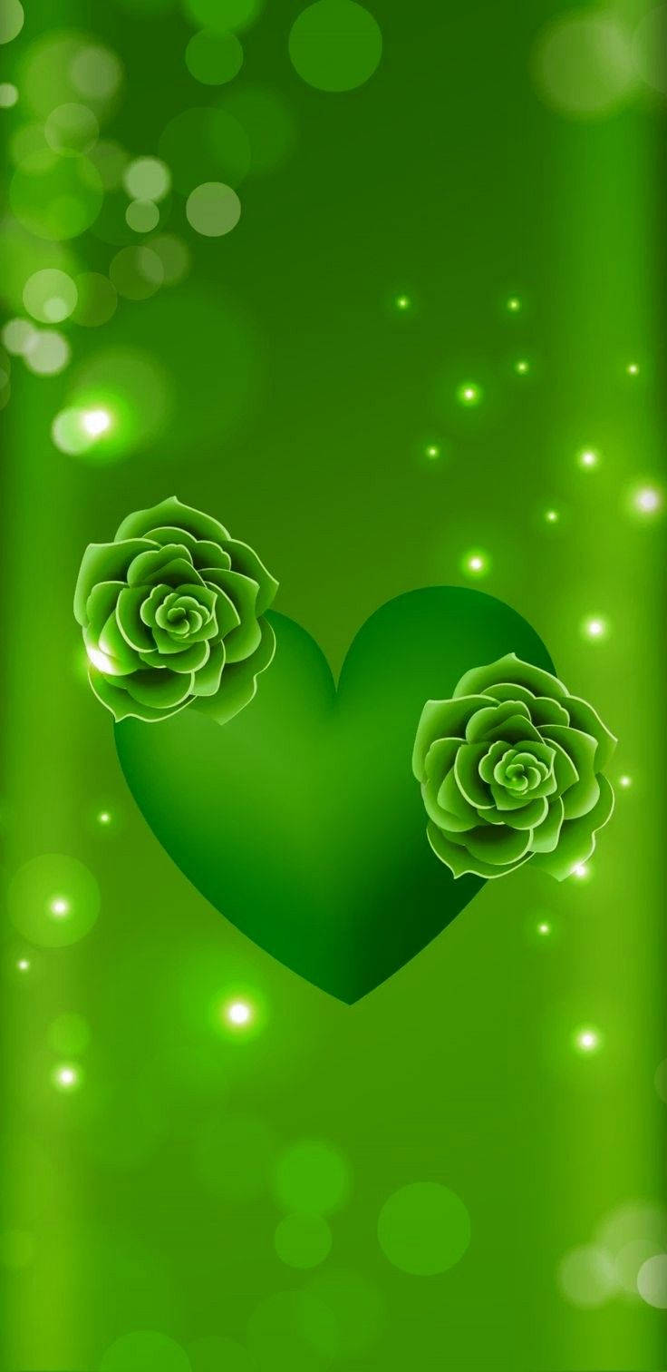 Green Heart And Roses Wallpaper