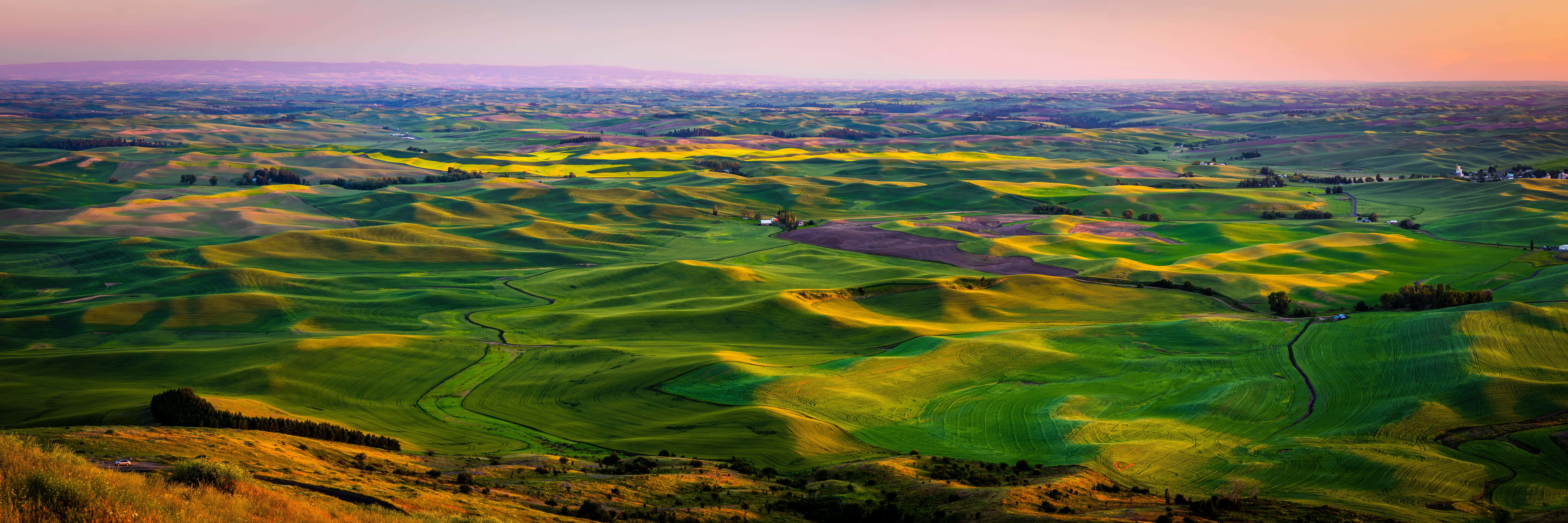 Green Hills And Valleys As A Panoramic Desktop Wallpaper