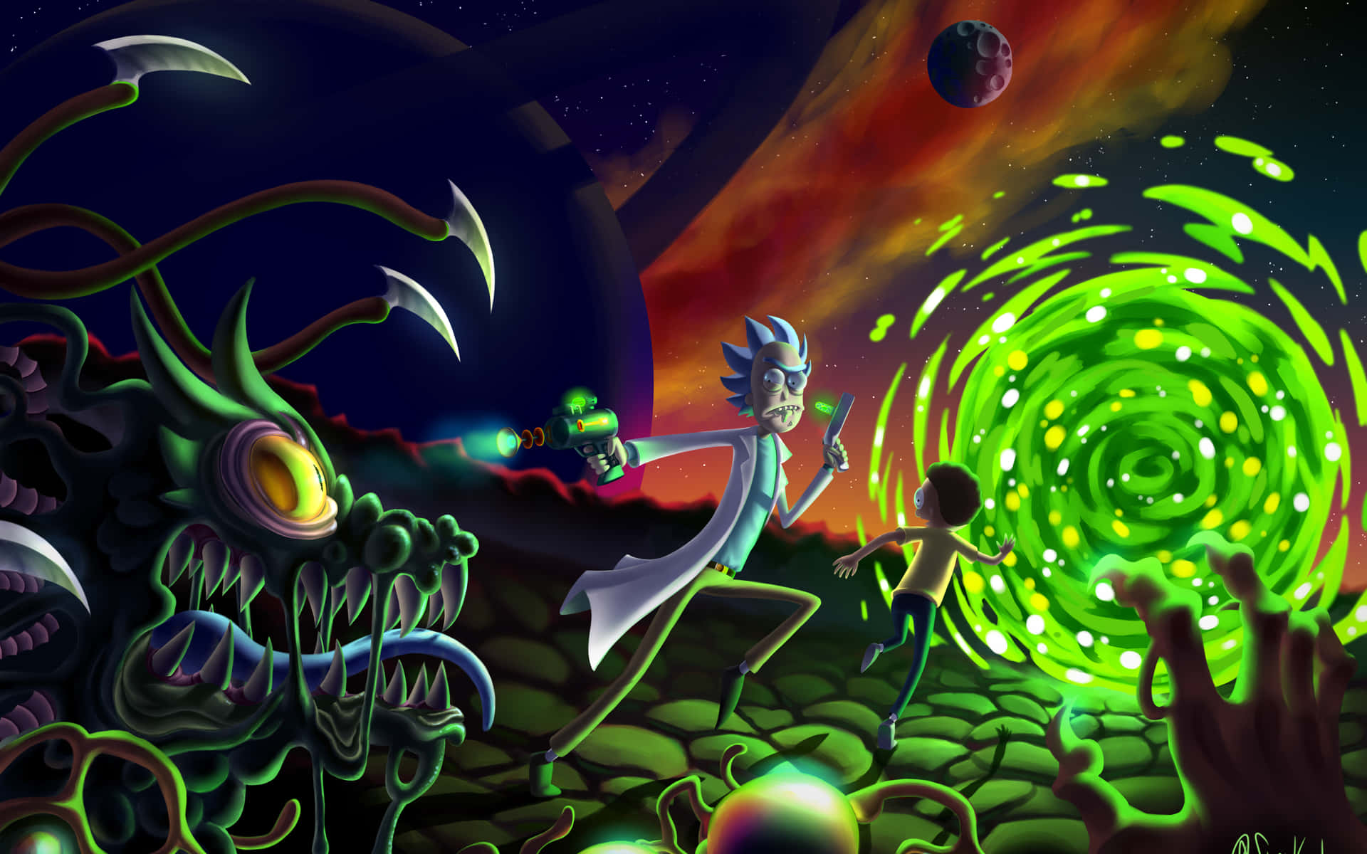 Green Portal Rick And Morty Fan Art Wallpaper