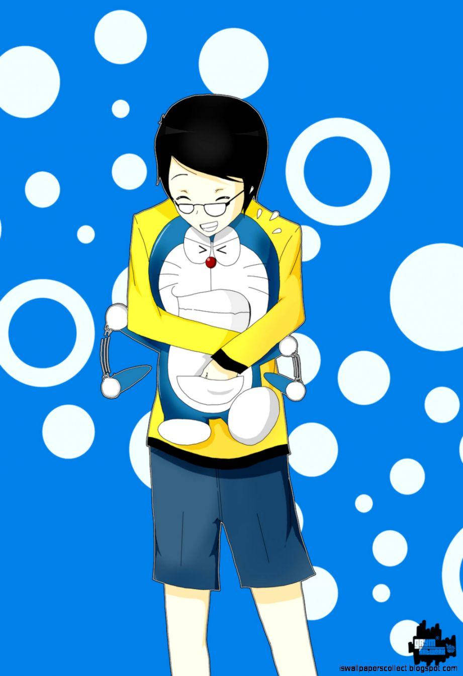 Grown Up Nobita Hugging Doraemon Wallpaper