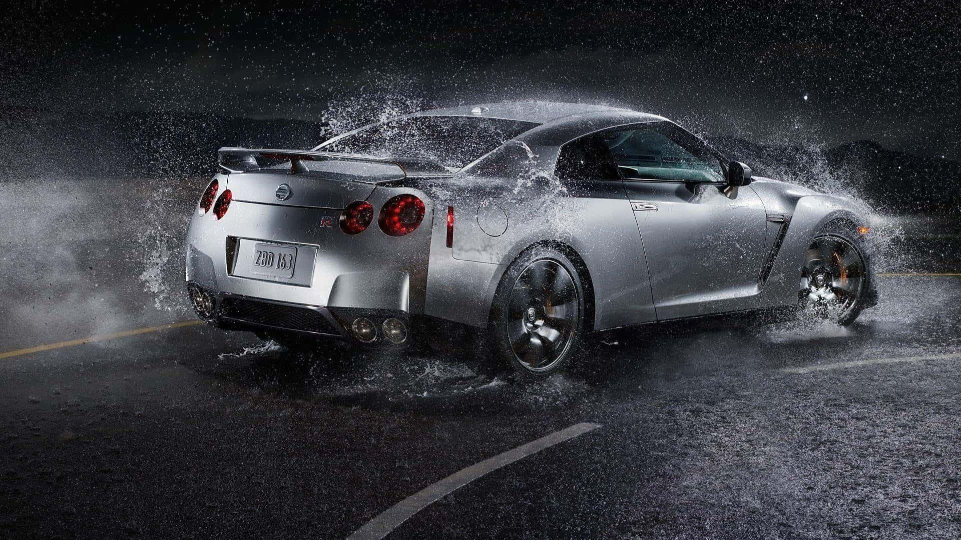 Gt-r Desktop Passing Through Rain Wallpaper