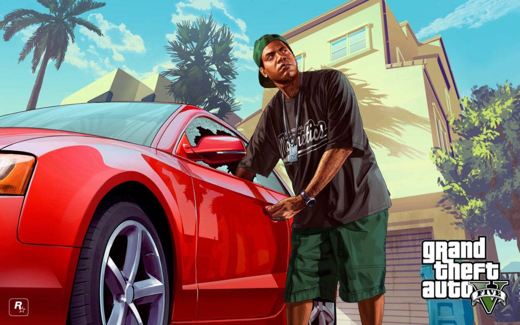 Gta V's Lamar Jacking A Car Wallpaper