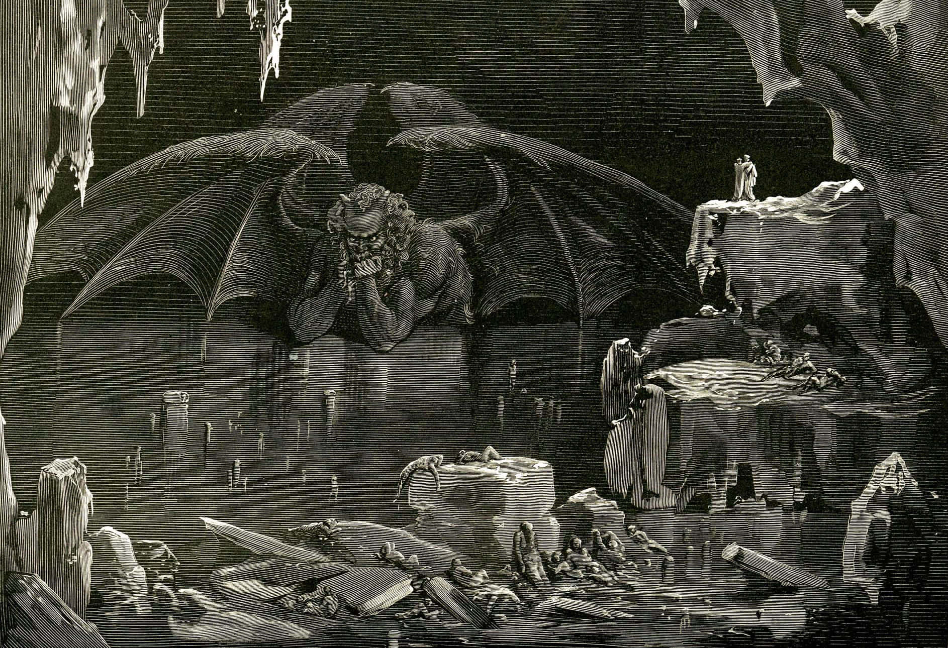 Gustave Dore Satan Watchingthe Caressesof Adamand Eve Wallpaper