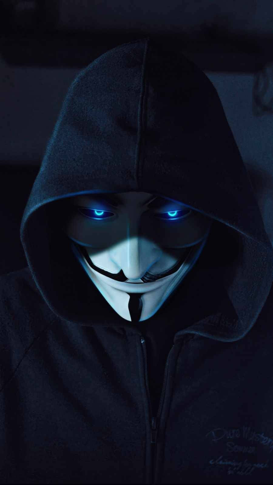 Guy Fawkes Mask With Blue Led Eyes Wallpaper