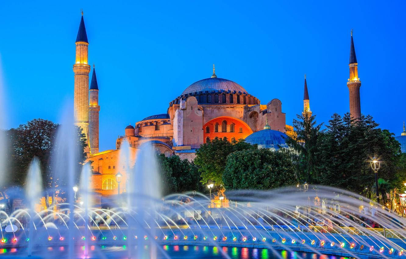 Hagia Sophia Spires And Fountain Wallpaper