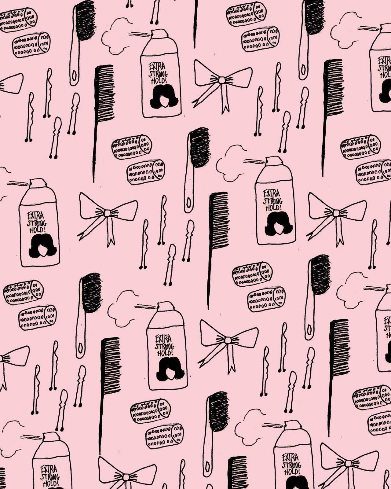 Hair Salon Tools Doodled Pink Aesthetic Wallpaper