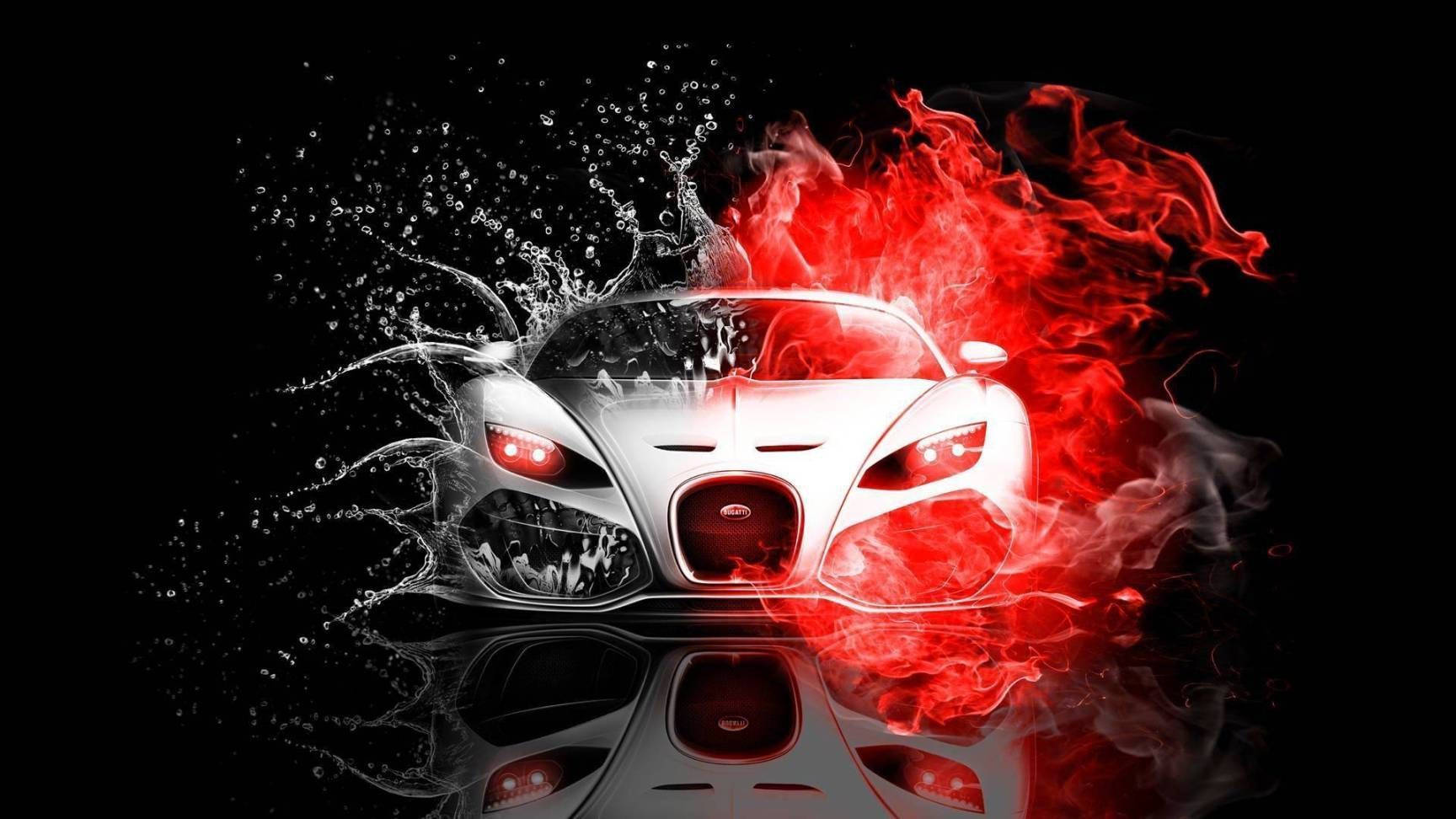 Half Water And Red Fire Car Wallpaper