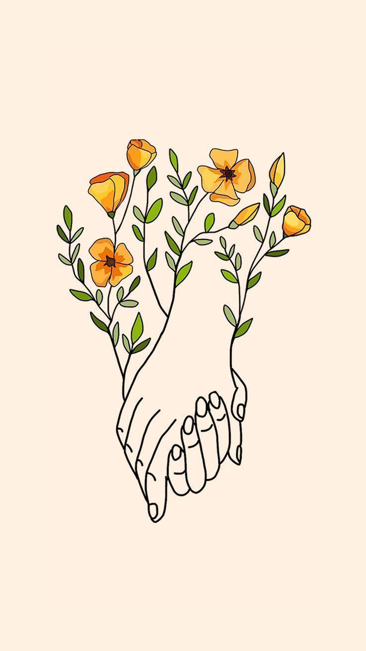 Hand In Hand Yellow Flower Art Wallpaper
