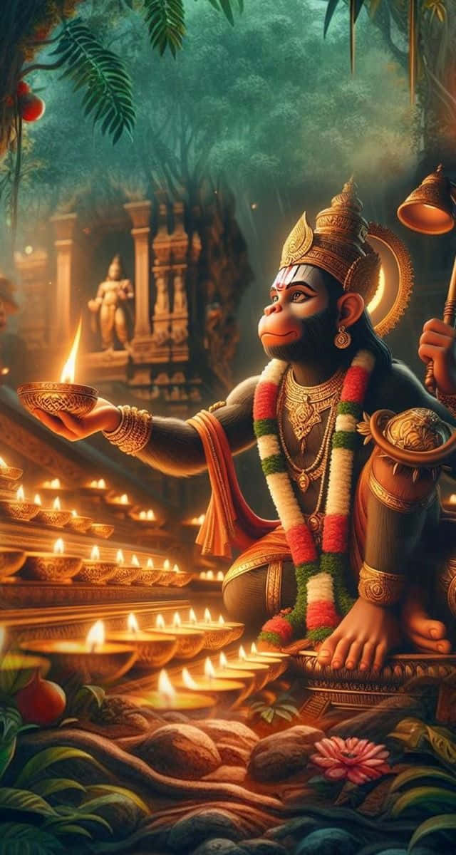 Hanuman Lighting Diyas Wallpaper