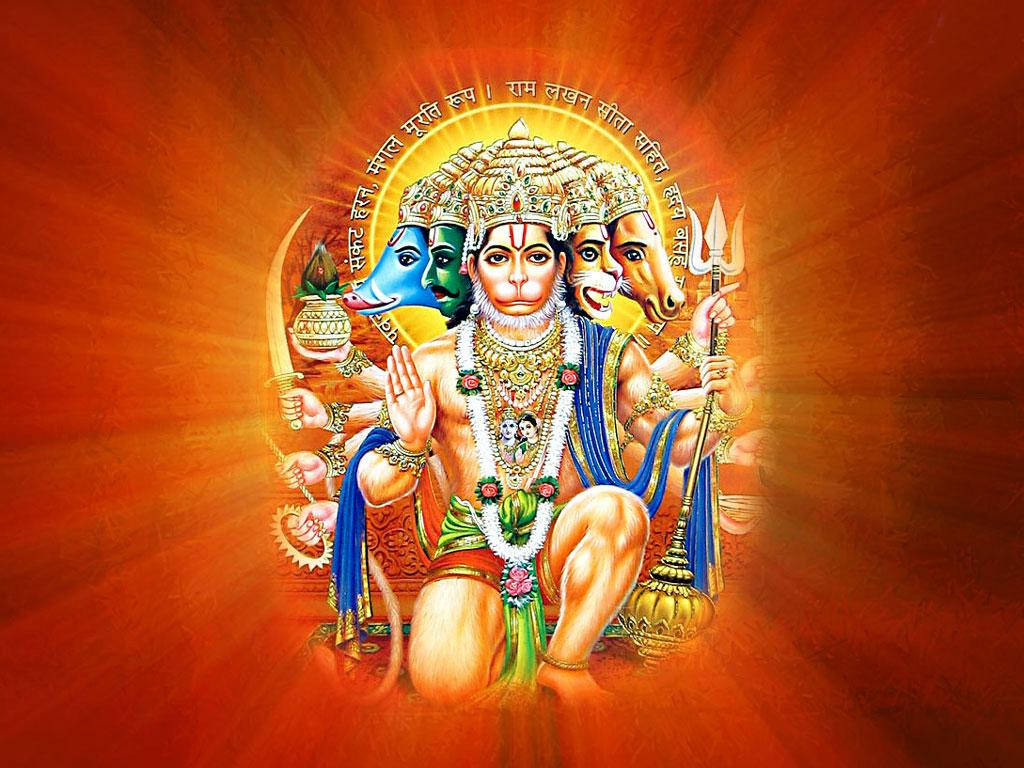 Hanuman Multiple Gods On Orange 4k Hd Wallpaper