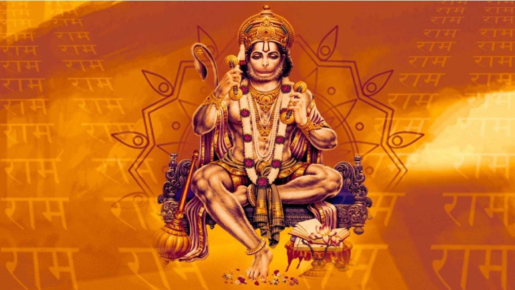 Hanuman On Gold Flower Symbol 4k Hd Wallpaper