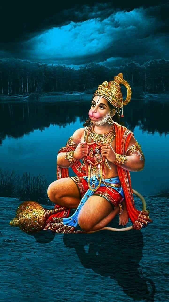 Hanuman Opening Heart On Water 4k Hd Wallpaper
