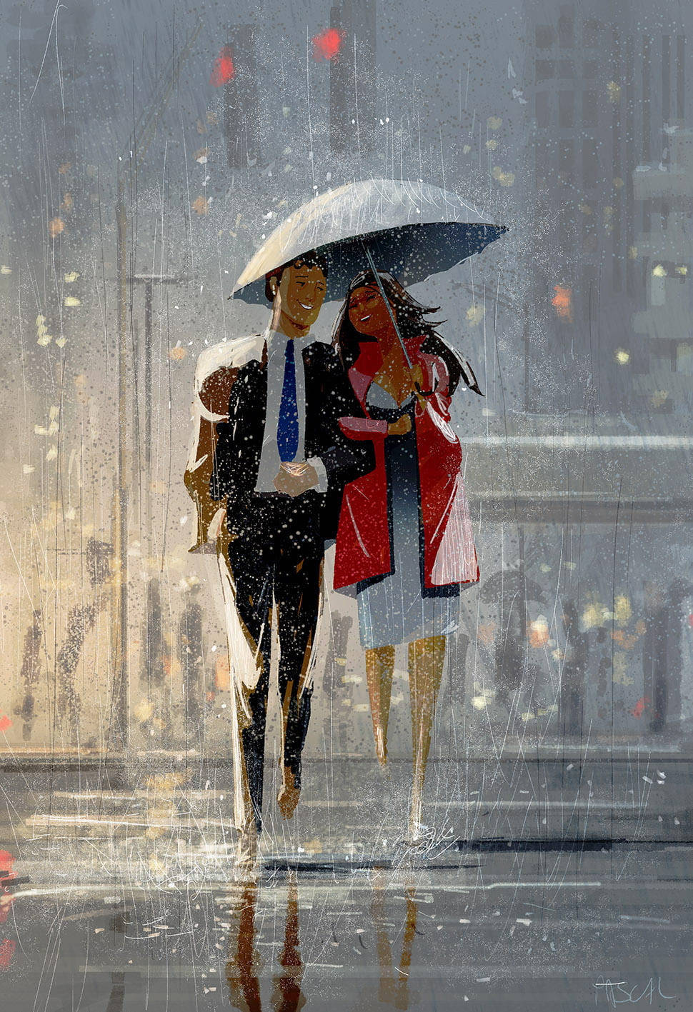 Happy Rain Couple Wallpaper