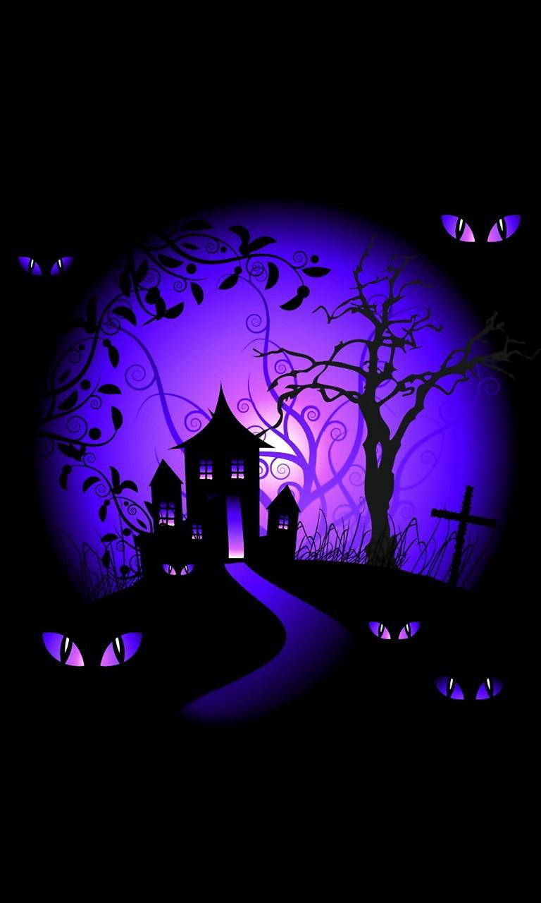 Haunted House Halloween Phone Purple Wallpaper