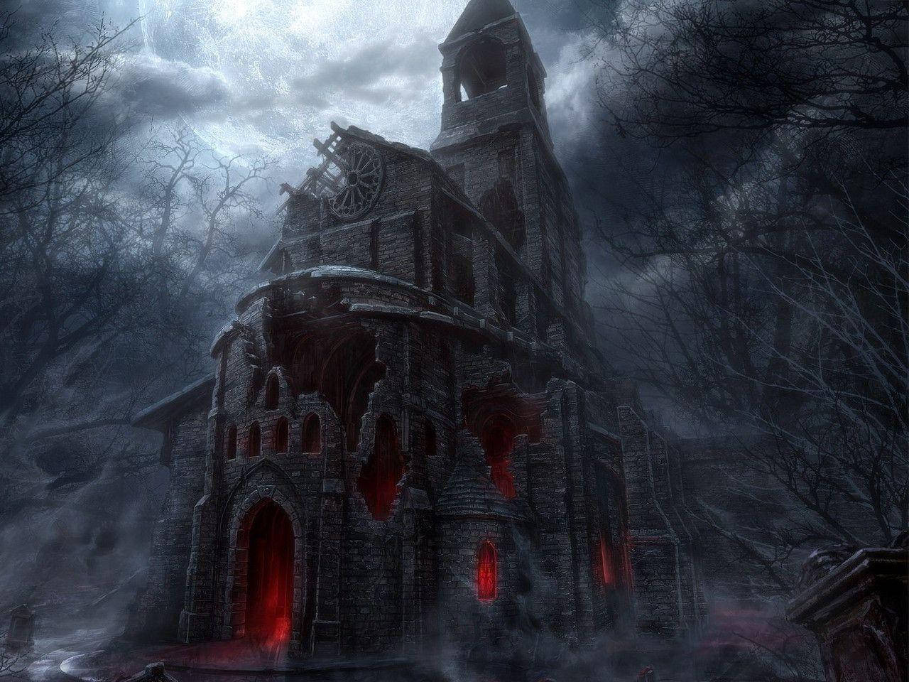 Haunted House Halloween Torn Wallpaper