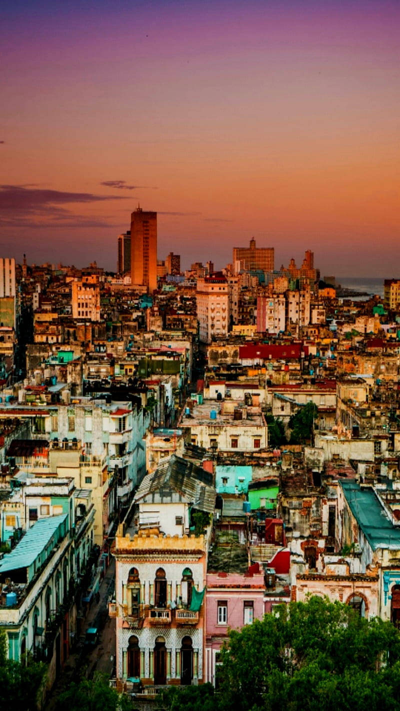 Havana Sunset Phone Overhead Wallpaper