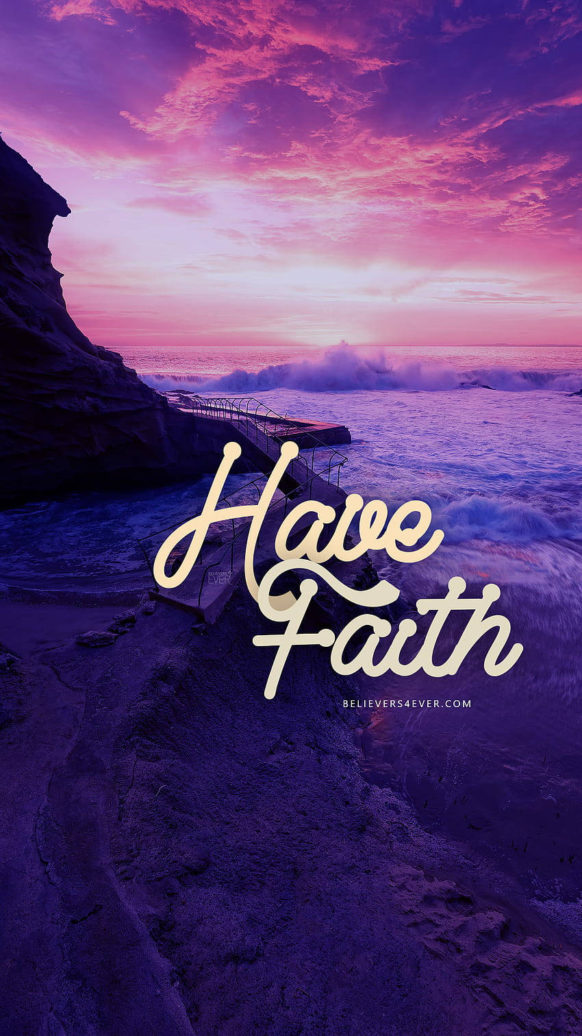 Have Faith Ocean Cliff Sunset Wallpaper