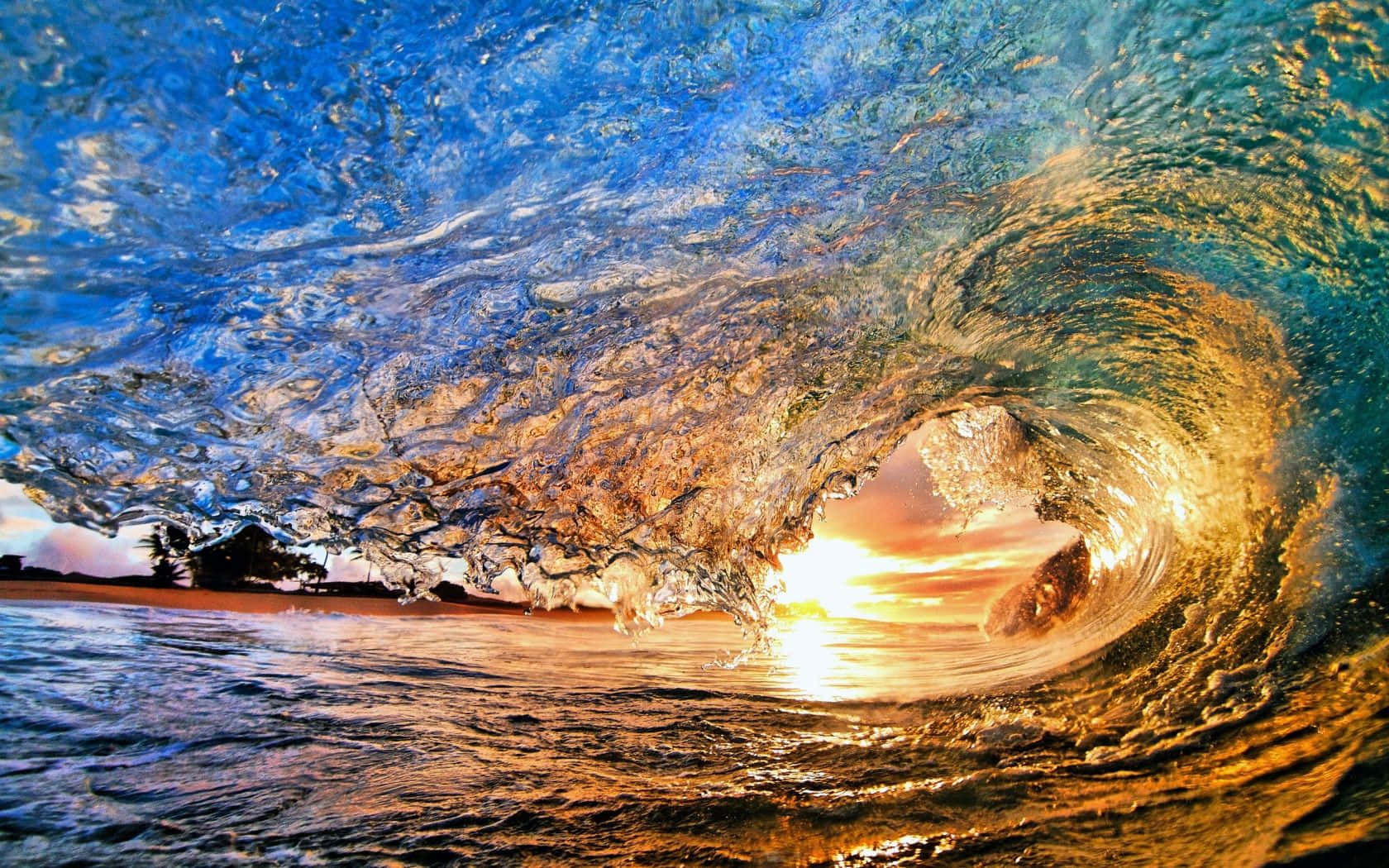 Hawaii Beach Wave At Sunset Wallpaper