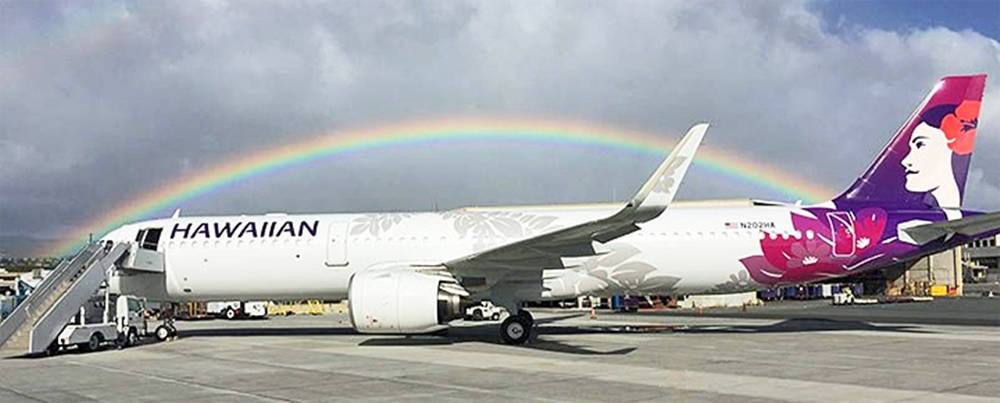 Hawaiian Airlines Plane With Rainbow Wallpaper