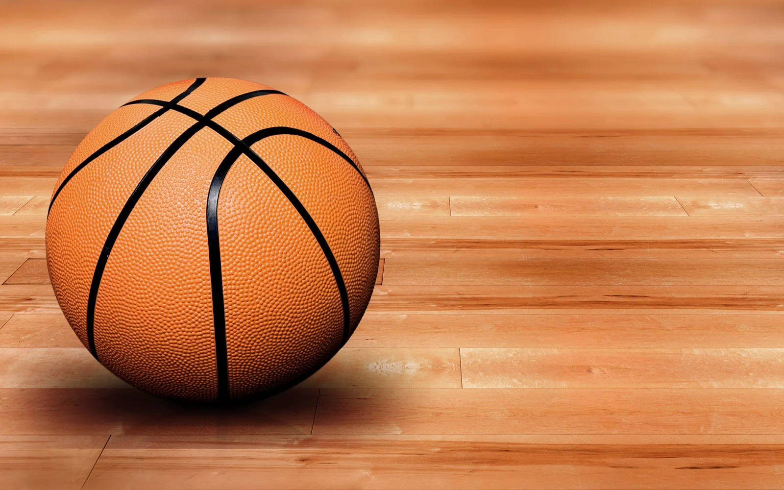 Hd Basketball Ball On Wooden Floor Wallpaper