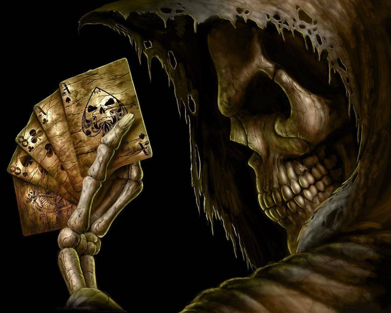 Hd Skull With Playing Cards Wallpaper