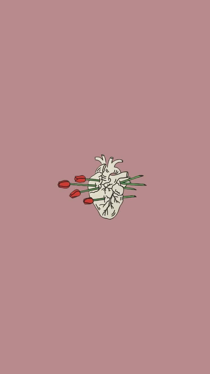 Heart Pierced With Roses Red Retro 80s Aesthetic Wallpaper